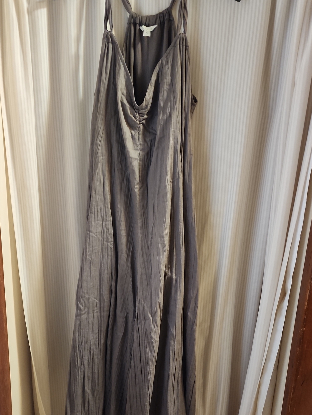 Garnet Hill Gray Maxi Dress with Draped V-Neck and Double Straps